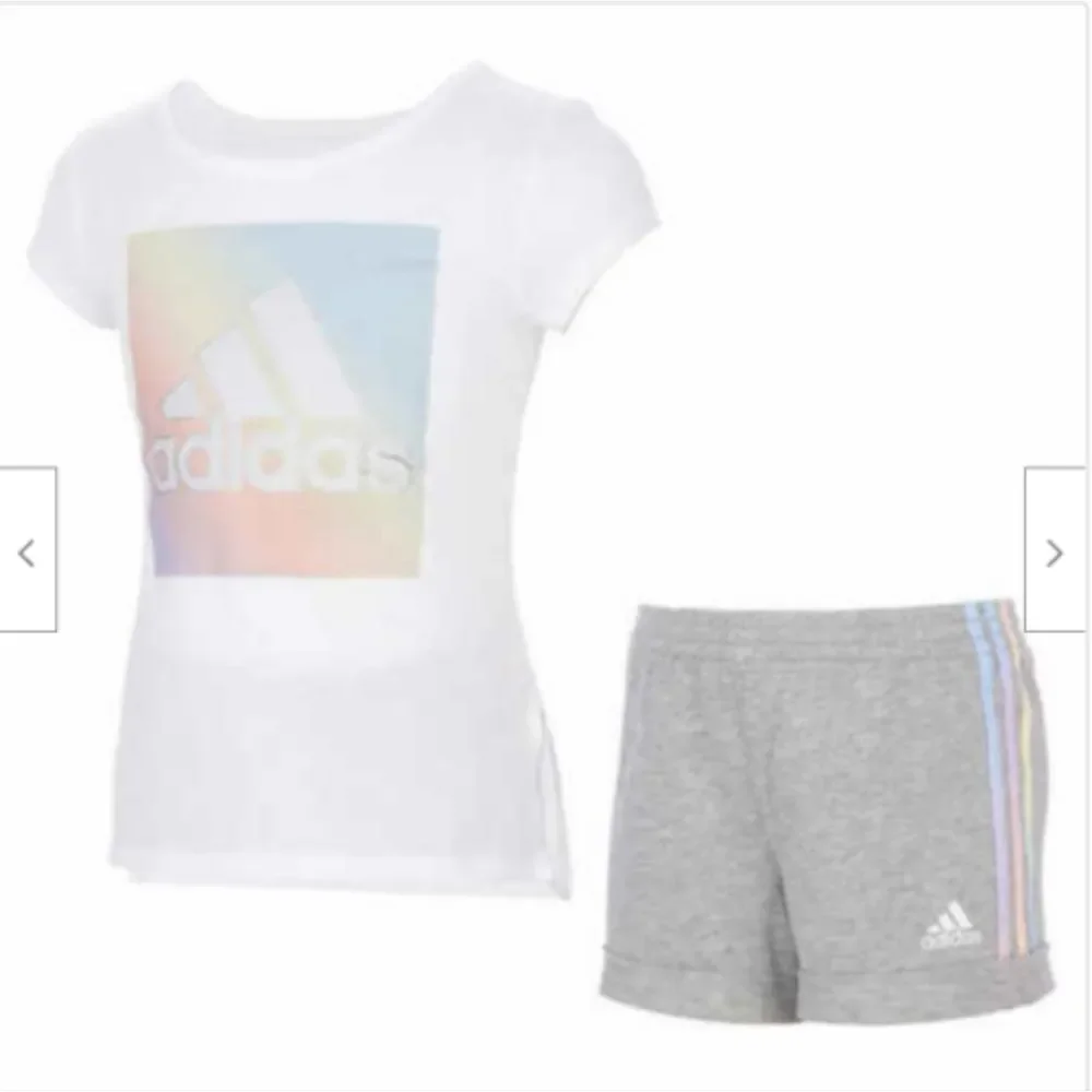Girl's Adidas 3 Piece Set Tee Shirts and Shorts Grey White Purple